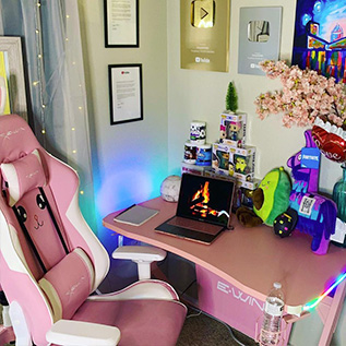 E-WIN Champion Series Pink Bunny Gaming Chair And Pink RGB Gaming Desk